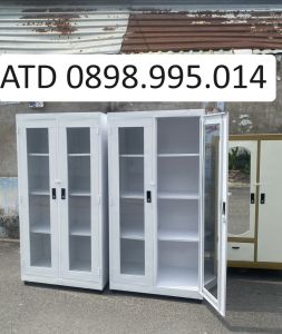 Tủ hồ sơ kính dài màu trắng mẫu mới- tủ hồ sơ kiếng trong suốt đựng tài liệu sơn tĩnh điện 1m8x90cmx45 giá xưởng