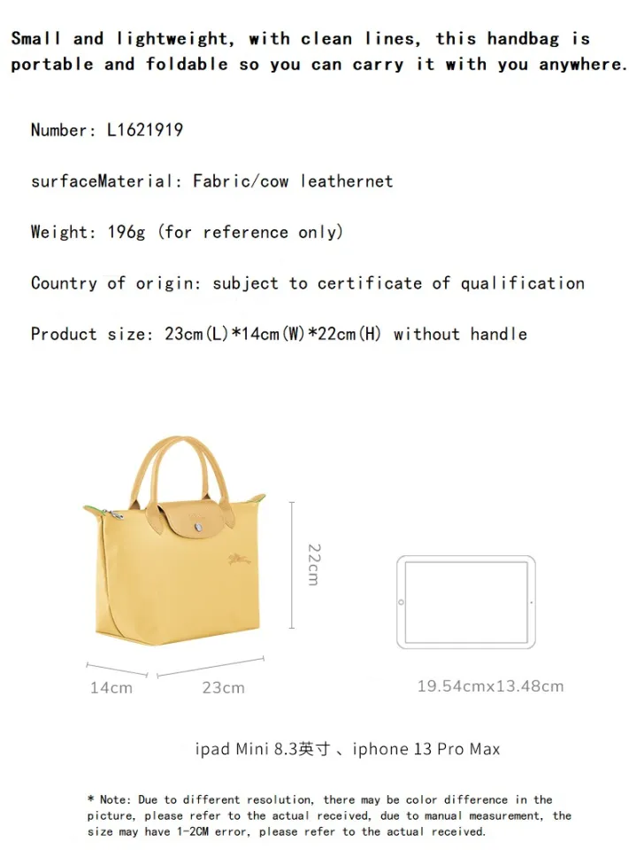 Longchamp neo size outlet chart