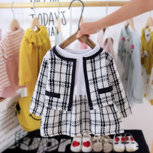 [PRINCESS NAY] Setelan Import Anak Perempuan Korea Motif Kotak Tweed – Baju Anak Elegan 2in1 Blazer & Rok