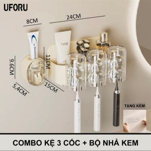 Kệ Đựng Bàn Chải Đánh Răng Dán Tường Kèm Cốc Bộ Nhả Kem Kệ Đựng Đồ Nhà Tắm Dán Tường Nhiều Size