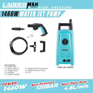 1460W Ladderman High Pressure Water Jet 120 Bar Car Wash Heavy Duty Washer Power Waterjet Spray Mesin Cuci Kereta Rumah