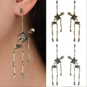 NOBLELYN 2 Pairs Pierced Halloween Skull Earrings Skull Shape Metal Gothic Dangle Stud Creative Dangle Style Horror Party Jewelry For Women