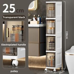 UPUP 25cm-30cm Transparent Slim Plastic Drawer Gap Plastic Drawer Cabinet Bathroom Cabinet Moving Rack Kitchen Narrow Organizer Storage Cabinet