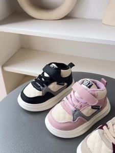 Autumn Winter Kids Shoes High Tops Boys Casual Sport Shoes Children Warm Fur Sneakers For Girls Pink Black2026