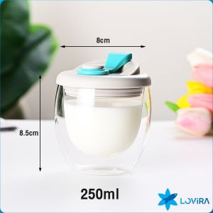 LoviRa 250ml 350ml 450ml Double Wall Coffee Cup with Lid Coffee Cup Portable Multi-purpose Mugs