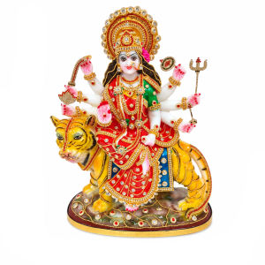 Durga Maa Idol on Tiger | Durga Pooja Navrathri Diwali Gifting (Pack of 1 | Size - 11.5 *9.5 Inches)