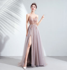 The Perfect Bride Wedding Toast Dress: Pink Evening & High Slit Wedding Dress