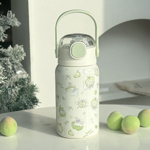 Bình Giữ Nhiệt Inox 316 500ml Có Nắp Bật và Ống Hút Kèm Quai Xách Bình Nước Cho Bé Đi Học Họa Tiết Dễ Thương