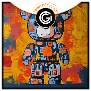Tranh gấu bearbrick. Tranh treo tường dán tường sơn dầu canvas trang trí. CGI-2021