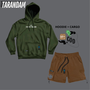 Oneset Sweater Hoodie Cargo Pria Santai Warna Cream Hitam Motif Stone Island Terlaris Kota Bandung Stelan Hodie Celana Pendek Kargo Cowok Cewek Distro Terbaru Tarandam Jaya Bahan Katun Fleece Adem Dan Lembut Size M-L-XL-XXL 1 Set