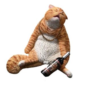 Artistic Drunk Cats Resins Sculpture Creative Animal Miniature for Home Decors Desk Ornament or Potted Plant Accessories