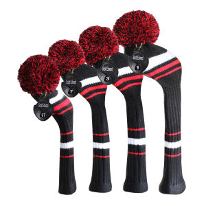 Scott Edward Golf Head Cover Set 4PCSPlaidScaleStripeAlert CombinationsDurable Washable Yarn with Fluffy Pom Golf Club ProtectorKeep Away From Dust and Scratch