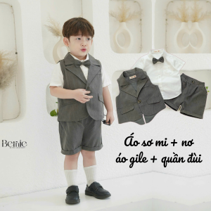 BE222 Set bộ vest gile quần đùi áo sơ mi BERNIE quần áo cho bé trai công tử đi chơi tiệc
