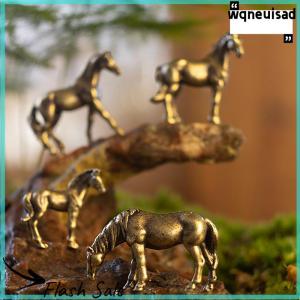 【WQ】 COD Antique Brass Solid Long Tail Horse Figurines Miniatures Feng Shui Ornaments Copper Zodiac Animal Mini Desktop Decoration Crafts