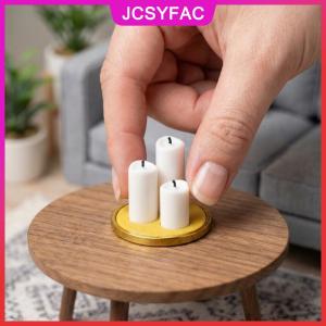 JCSYFAC Mini nến trắng 4pcs với khay 112 quy mô Dollhouse phụ kiện thực tế thu nhỏ thiết lập cho Playhouse phòng cảnh