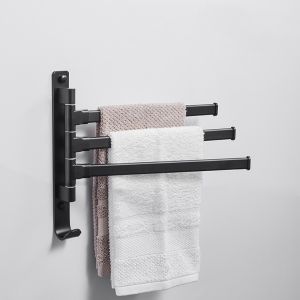 HKStorage Black Bathroom 2/3/4/5 Arms Swivel Towel Bar Space Saving Swinging Towel Rack Wall Mounted Towel Holder with Hooks