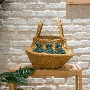Purun Keranjang Anyaman Tassel/Vas Bunga Dekorasi Storage Mainan