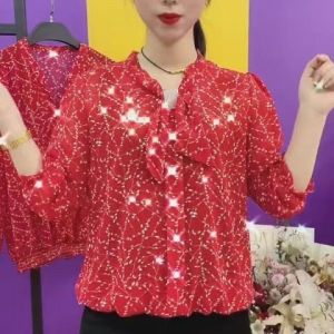 9 coloer 42-90kg New Womens Chiffon Shirt Fashion Small Shirt Fashionable Upper Grade Printed Button Loose Temperament Top for Women