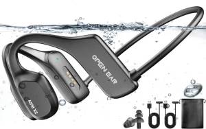 Bone Conduction Headphones Waterproof Swimming Headphones with Built-in MP3 Player 16G Memory Bluetooth 5.3 Open Ear Headset for Underwater Running Cycling and More Activities (Open Black)