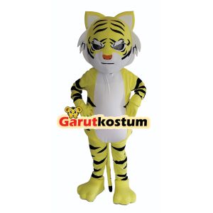 Kostum maskot badut macan kuning corak setelan dewasa lucu