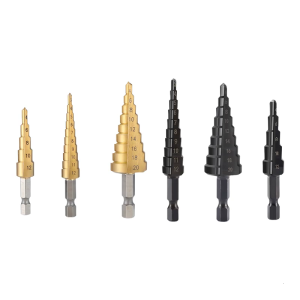 High Speed Steel Step Yellow Coated Step Drill Bits Set of 3 for Efficient Drilling in Plastic & Metal