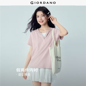 Giordano Beau Monde Women 100% cotton short sleeve half-zip hooded Tee Free Shipping 13326278