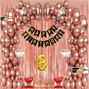 50PCS Balon Perlengkapan Paket Dekorasi Banner Happy Birthday Set Dekor Pesta Ulang Tahun Rose Gold