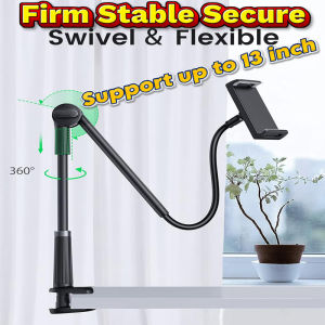 Aigoo Gooseneck Phone Tablet Stand Holder For Bed Desk Cell Phone Clamp Stand Long Lazy Arm 360 Adjustable Compatible with iPhone iPad Pro Samsung Galaxy Tab E-Reader 4-12.9" Black Overhead Recording
