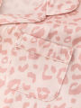 Baju Setelan Piyama Wanita Satin Premium Motif Macan Tutul Pink Renda Lengan Panjang Korean Style. 