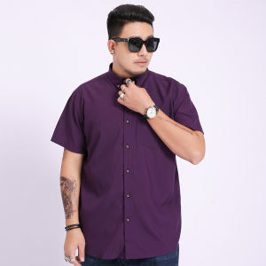 【L-10XL】175KG Can Wear Large Fat Oversize Big Plus Size Mens Solid Color Short Sleeve Shirt Summer Thin Business Casual Loose Elastic Bright Button Pure Color Professional Shirts