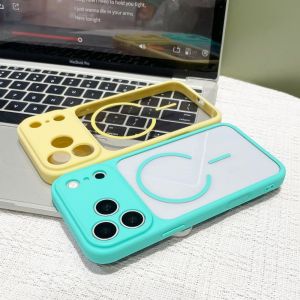 Luxury Candy Color Border Magnetic For Magsafe Phone Case For iPhone 17 16 15 14 Plus 11 12 13 Pro Max Armor Bumper Clear Cover