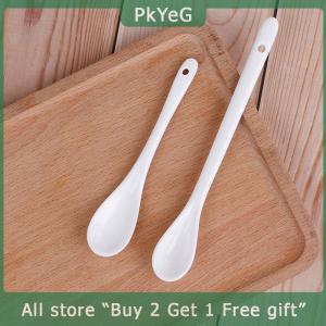 [COD] PkYeG KITCHEN Spoons Long-short white Porcelain Coffee Soup sugar Tea Dessert Cutlery