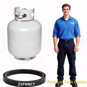 Propane Tank Holder - Heavy Duty Rubber Base Stand for 20 30 40 lb Cylinders Prevents Rust Rings on Patio Deck & RV Universal Mount for Grill & Camper Transportation