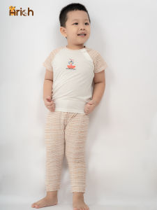 Bộ áo cộc quần dài Arich vải sợi tre Petit mềm mát phối màu kèm hình ngộ nghĩnhquần áo trẻ em bé trai bé gái