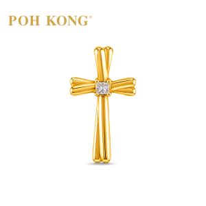 POH KONG 750/18K Yellow Gold With Diamond Intertwined Ribbon Cross Pendant