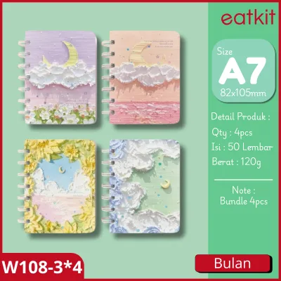 Eatkit Bundle Notebook Mini A7 isi 4 Buku Catatan Saku Kecil Motif Lucu 80/50 Lembar Scrapbook Ring