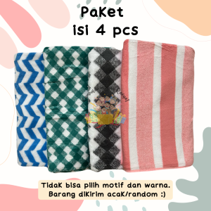 KHR - Paket 4 Pcs Handuk Microfiber Ukuran Dewasa Standar 70x140 cm - Motif dan Warna Acak/Random