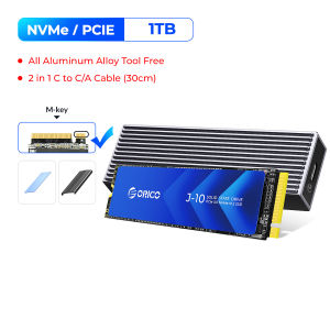 กล่องอลูมิเนียม ORICO เครื่องมือฟรี NVME และ SATA M.2 Enclosure 10นาทีสมาร์ทสลีป10Gbps USB C 3.2 Gen2 Type C PCI-E M-Key Solid State Drive อะแดปเตอร์ภายนอกพร้อมเสื้อกั๊กระบายความร้อนSSD Enclosure พร้อมสาย USB C ถึง USB A/usb C 2 In 1รองรับ UASP Trim