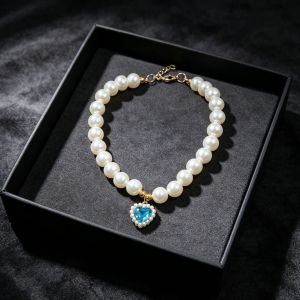 Universal pet collar for cats and dogs - Handmade pet jewelry - Cat and dog collar 宠物水晶项圈猫项圈珍珠项链可爱精致吊坠婚庆派对礼物四季通用