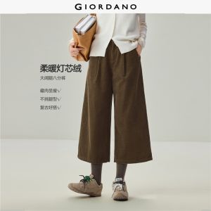 Giordano Beau Monde Women 100% cotton corduroy wide leg cropped pants Free Shipping 13426705