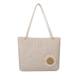 Knapbag Sunflower Woven Tote Bag Casual Straw Sunflower Woven Bag Solid Color Handbag Summer Beach Bag Large Capacity Handmade Shopping Tote Bag