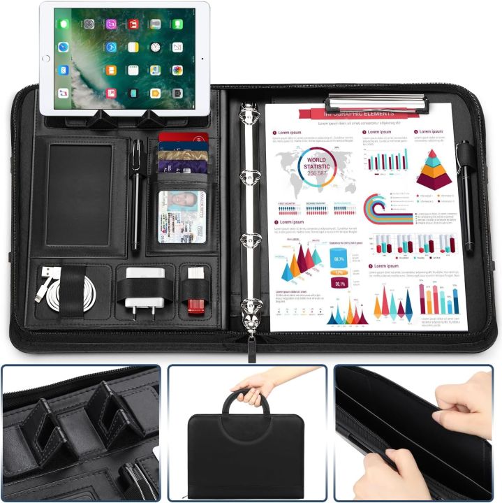 TOME Conference Folder A4 Zipped Magnetic Handle with Phone Stand