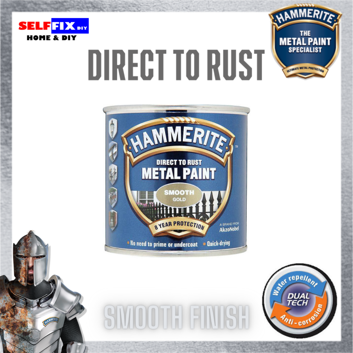 Hammerite Gold Metal Paint Smooth Finish 250ml Direct to Rust