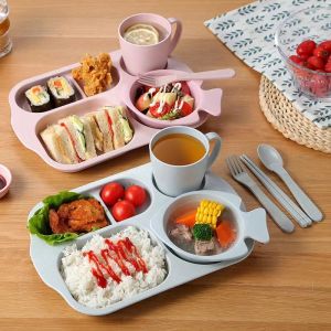 6PCS Baby Dinner Plate Set Baby Toddler Bowl Set with Spoon Fork Training Eating Bowl