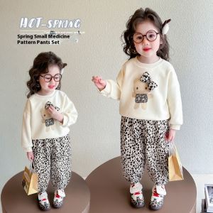 TUmama ชุดโบว์ลายเสือดาวน่ารักสำหรับสาวๆเครื่องแต่งกายสองชิ้นลำลองแฟชั่นฤดูใบไม้ผลิ