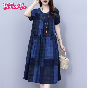 Yitiaoyu Womens Dress New Round Neck Solid Color Temperament Dress