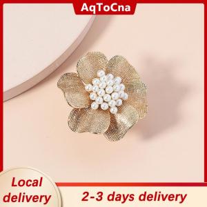[COD] AqToCna Ship within 24 hours Pearl Big Flowers Joint Rings For Women Vintage Metal Adjustable Ring Bridal Wedding Party Jewelry Gift