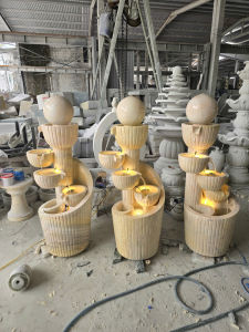 Thác nước phong thuỷ đá vàng cà rốt trang trí nhà cửa sân vườn - Cao 133m