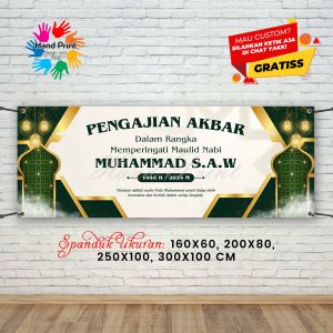 Cetak Spanduk Banner Memperingati Maulid Nabi Cream Hijau MMT Spanduk Custom 300x100CM