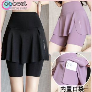 oobest 【Delivery 2-3 days】 Plus Size Quick-Dry Anti-Exposure Sports Skirt with Built-In Shorts - High-Waist Yoga &amp Running Skirt for Fitness and Gym